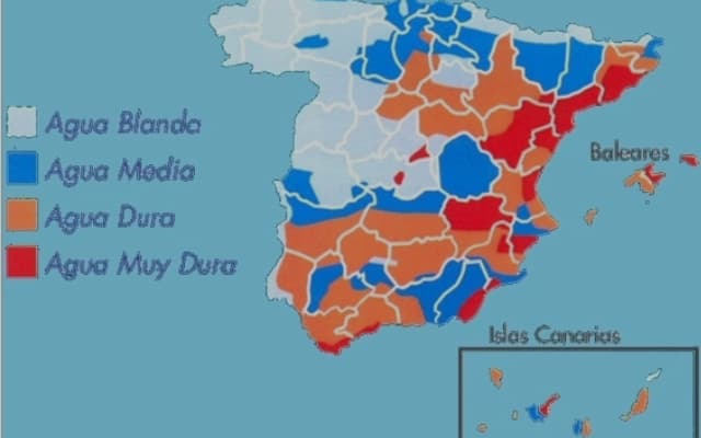 Mapa del agua blanda según zonas de España