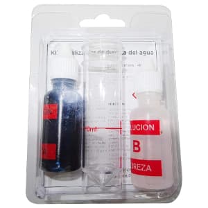 Kit doméstico para medir la dureza del agua de la marca Unica con dos recipientes cuentagotas y una probeta